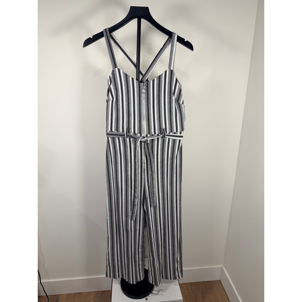 Romeo + Juliet Couture Striped Wide Leg Jumpsuit Black White Size L Zip Front